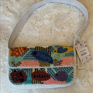 Handcrafted Beaded Fish Design Shoulder Bag